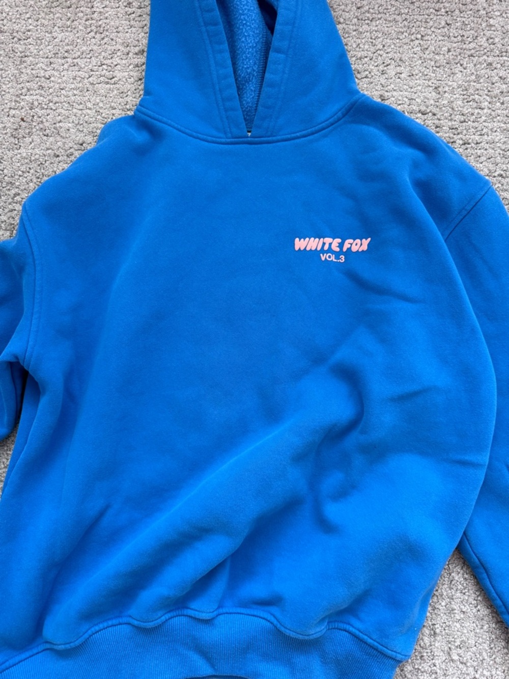 White Fox Boutique Bright Blue Pullover Hoodie with Pink Logo